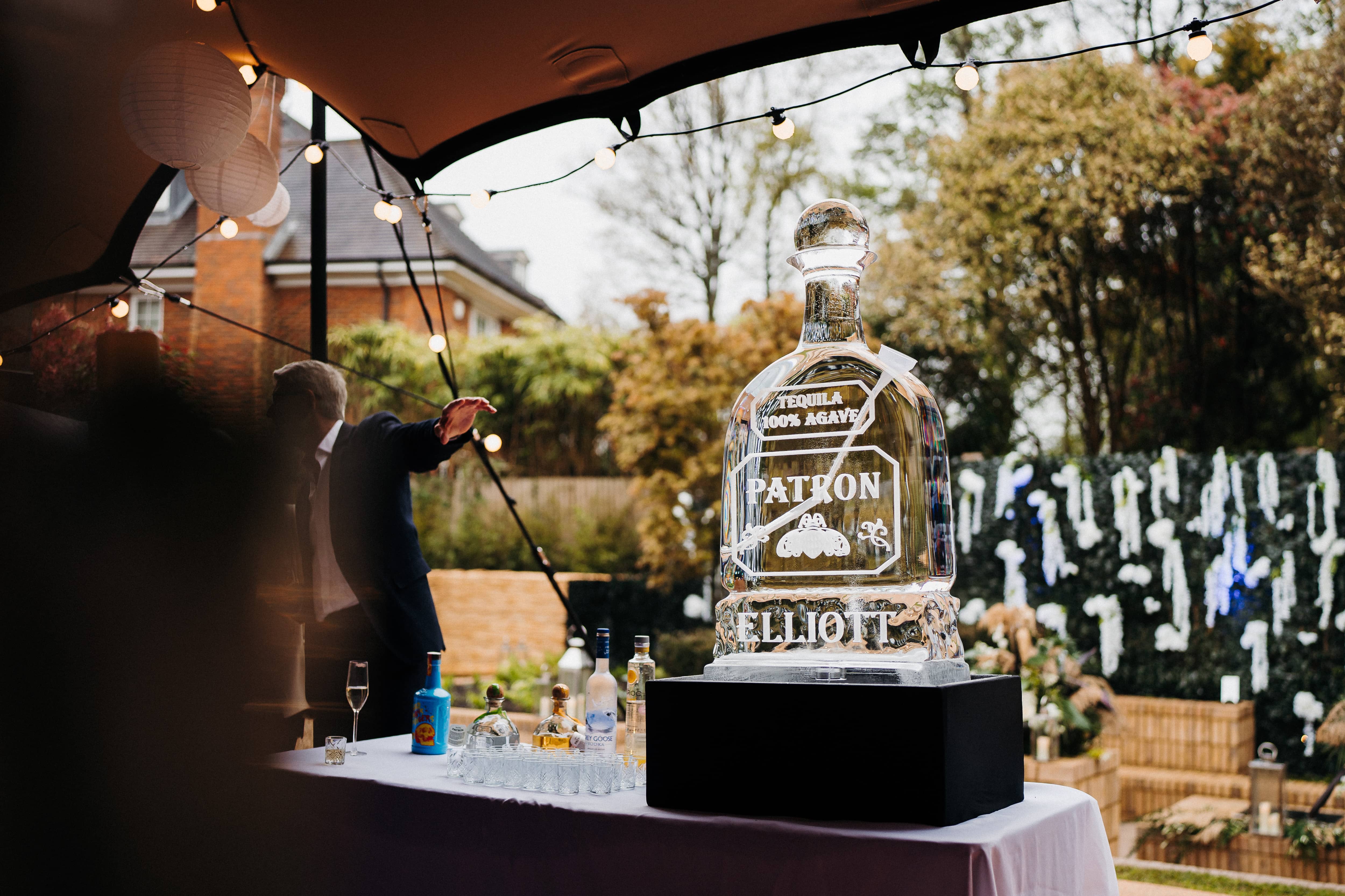 Ice sculpture of a Tequilla bottle